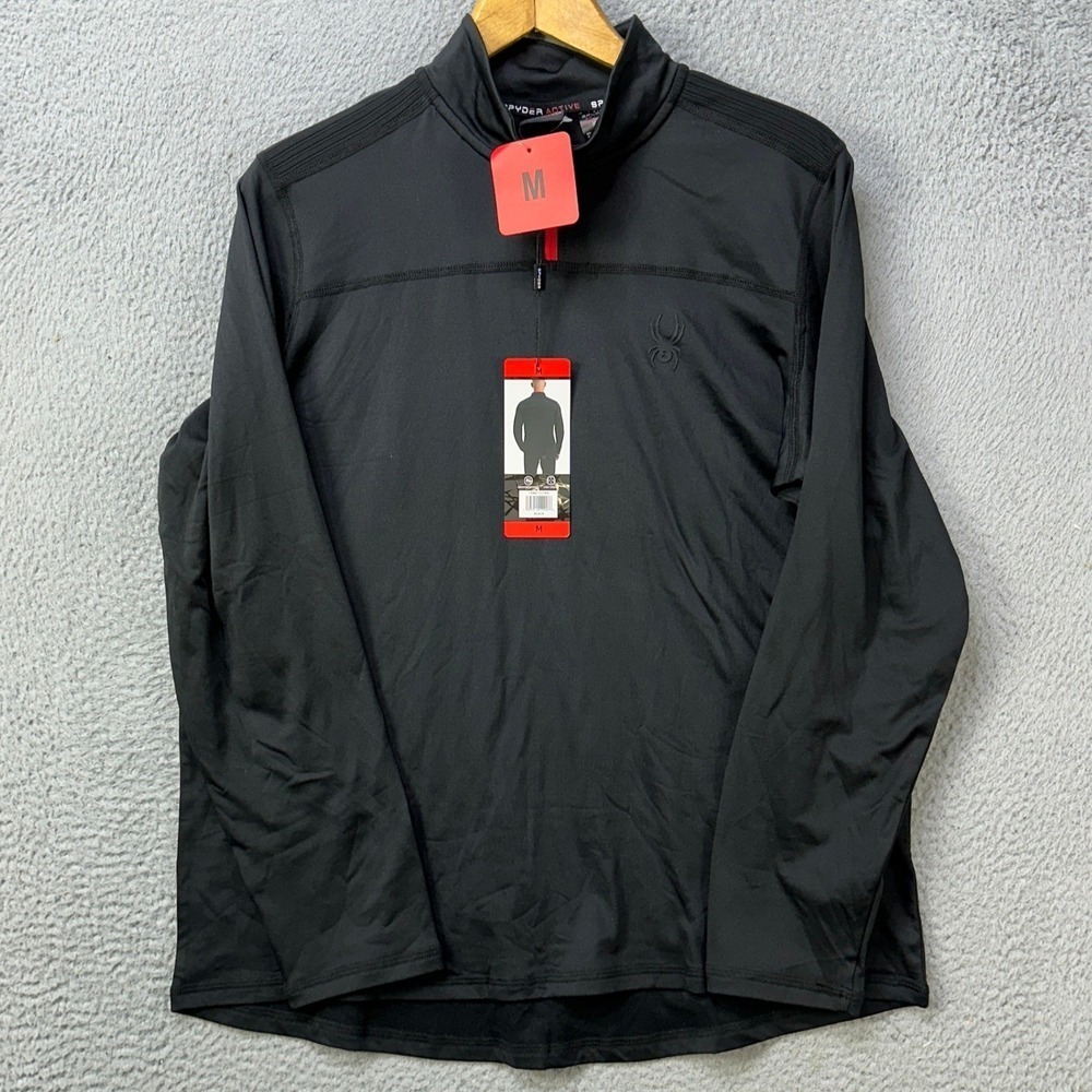 NEW Spyder Active Adult Mens Medium Shirt Pullover Black Performance Quarter Zip